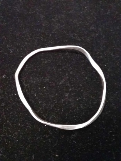 Hand-Forged Hammered Finished Wave Style 3.5" Diameter Solid Sterling Silver Bangle Bracelet