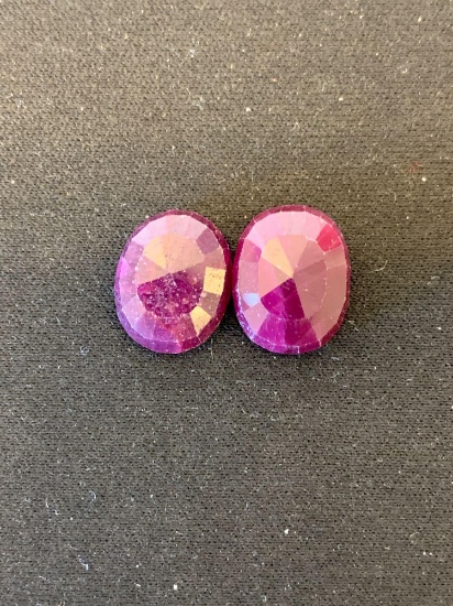 Two Matched Oval Faceted 14x11mm Loose African Red Ruby Gemstones - 19 Ctw Approximate
