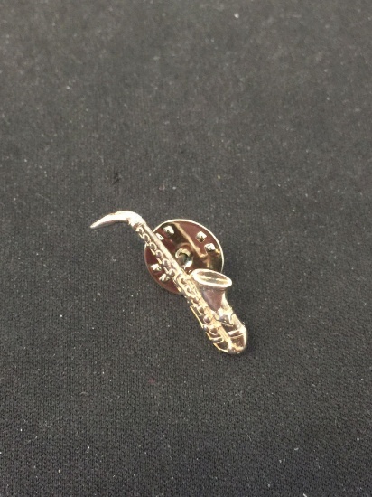 Saxophone Motif 1.25" Long Sterling Silver Pin