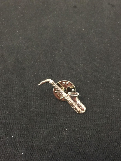 Saxophone Motif 1.25" Long Sterling Silver Pin