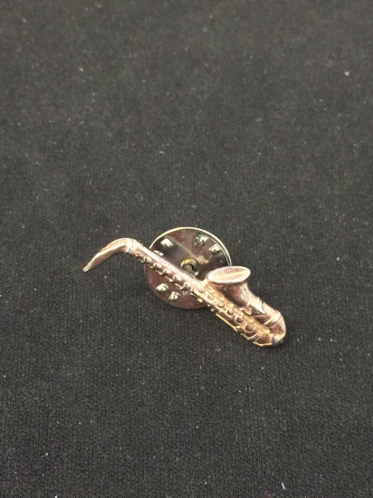 Saxophone Motif 1.25" Long Sterling Silver Pin