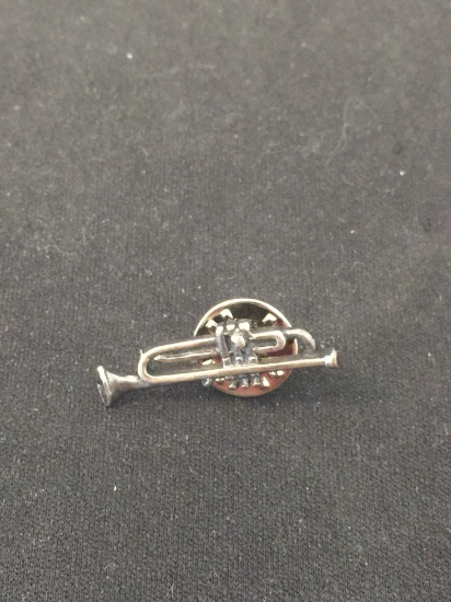 Bugle Motif 1.25" Long Sterling Silver Pin