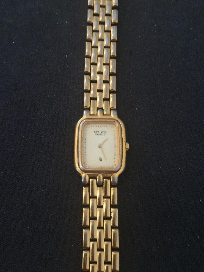 Citizen Designed Rectangular 17x14mm Bezel Gold-Tone Stainless Steel Watch w/ Bracelet