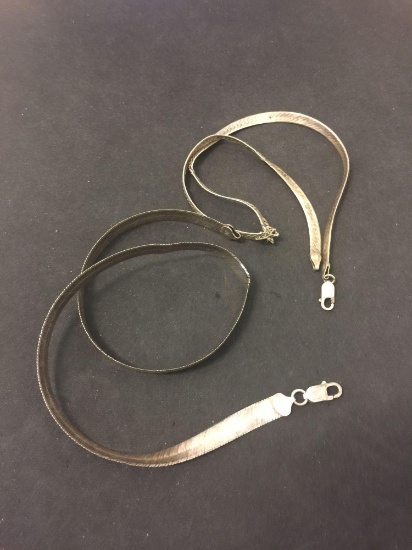 Lot of Two Herringbone Broken Sterling Silver Necklaces