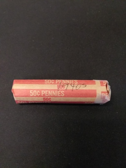 Roll of 50 Wheat Pennies From Lifetime Collection - Marked 1940`s by Consignor