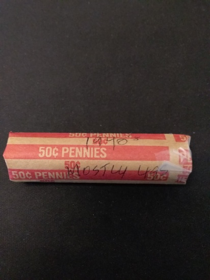 Roll of 50 Wheat Pennies From Lifetime Collection - Marked 1940`s by Consignor