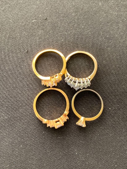 Lot of Five Gemstone Accented Various Size & Style Gold-Tone Alloy Ring Bands