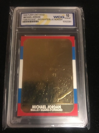 1998 Fleer 23kt Gold Michael Jordan 1986-87 Rookie Red White Blue Gem Mint 10