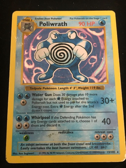Pokemon Poliwrath Base Set Shadowless Holofoil Rare Card 13/102