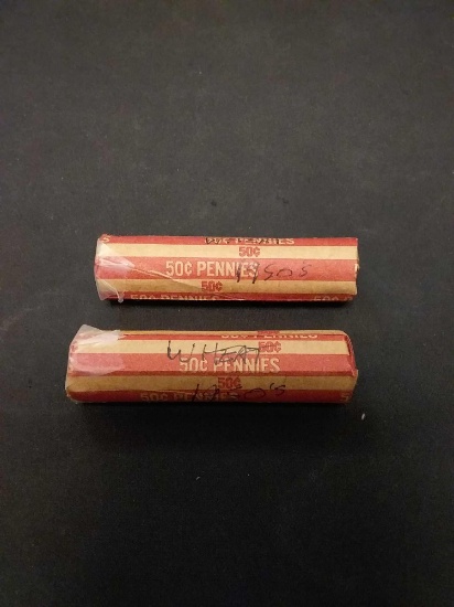 Lot Of 2 Rolls Of 1950's Wheat Pennies