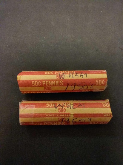 Lot Of 2 Rolls Of 1950's Wheat Pennies