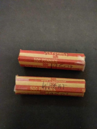 Lot Of 2 Rolls Of 1950's Wheat Pennies