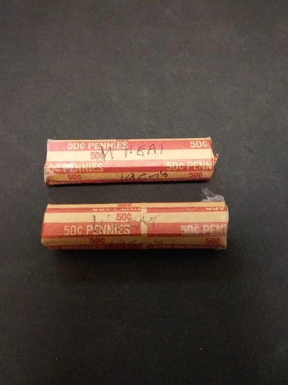 Lot Of 2 Rolls Of 1950's Wheat Pennies