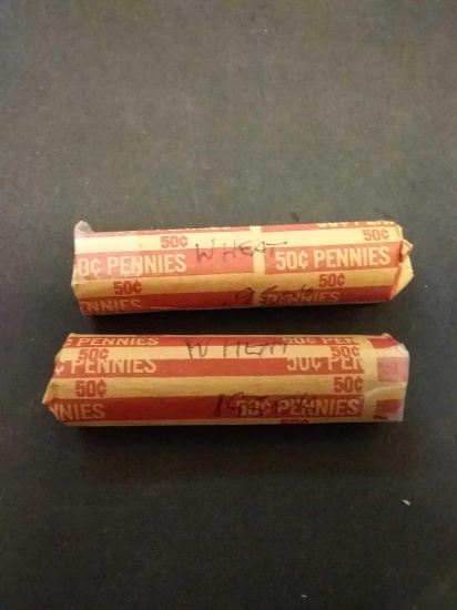 Lot Of 2 Rolls Of 1950's Wheat Pennies