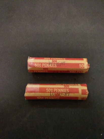 Lot Of 2 Rolls Of 1950's Wheat Pennies