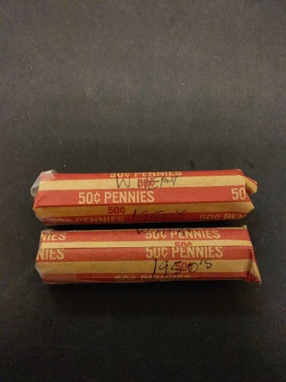 Lot Of 2 Rolls Of 1950's Wheat Pennies