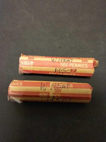 Lot Of 2 Rolls Of 1950's Wheat Pennies