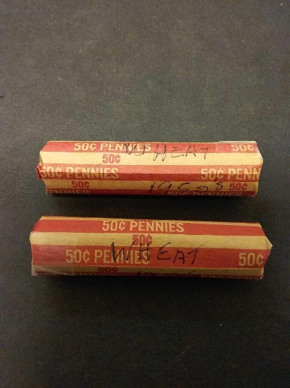 Lot Of 2 Rolls Of 1950's Wheat Pennies