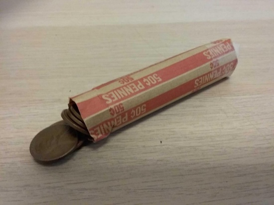 Roll of 50 Wheat Pennies From Lifetime Collection - Marked 1940`s by Consignor