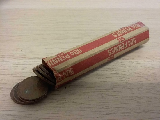 Roll of 50 Wheat Pennies From Lifetime Collection - Marked 1940`s by Consignor
