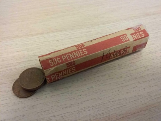 Roll of 50 Wheat Pennies From Lifetime Collection - Marked 1940`s by Consignor