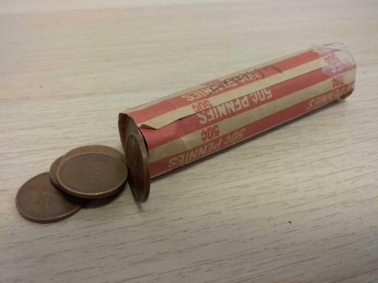 Roll of 50 Wheat Pennies From Lifetime Collection - Marked 1940`s by Consignor