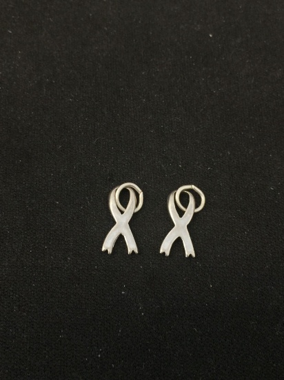 Lot of Two 13mm Long Cancer Ribbon Motif Sterling Silver Matched Charms