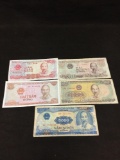 Lot of 5 Unresearched Vintage Foreign Currency Notes
