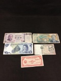 Lot of 5 Unresearched Vintage Foreign Currency Notes