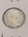 Rare Nazi Germany 2 Mark Swastika Eagle 62.5% Silver Coin 1939 .16 ASW