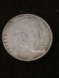 Rare Nazi Germany 2 Mark Swastika Eagle 62.5% Silver Coin 1939 .16 ASW
