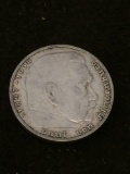 Rare Nazi Germany 2 Mark Swastika Eagle 62.5% Silver Coin 1937 .16 ASW
