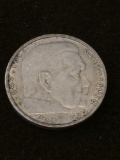 Rare Nazi Germany 2 Mark Swastika Eagle 62.5% Silver Coin 1938 .16 ASW