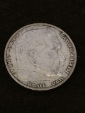 Rare Nazi Germany 2 Mark Swastika Eagle 62.5% Silver Coin 1037 .16 ASW
