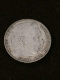 Rare Nazi Germany 2 Mark Swastika Eagle 62.5% Silver Coin 1937 .16 ASW
