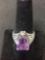 Large Pear Faceted 16x10mm Amethyst Antique Finished Sterling Silver Ring Band-Size 8