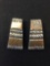Decorated Two-Tone 25mm Long Trapezoid Shaped Pair of Sterling Silver Earrings