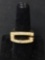 Zircon Accented Open Faced Faux Gucci Logo 11mm Wide Tapered Gold-Tone Sterling Silver Ring