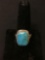 Featured Rectangular 17x12mm Turquoise Cabochon Split Shank Sterling Silver Ring Band-Size 10