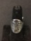 Antique Finished Old Pawn Native American Tribal Themed 22mm Wide Tapered Sterling Silver Ring