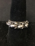 Four Leap Frog Decorated 7.0mm Wide Sterling Silver Ring Band-Size 7.5