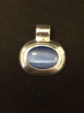 Horizontal Bezel Set 14x10mm Blue Cat's Eye Cabochon Sterling Silver Pendant