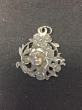 Antique Finished Floral Decorated Portrait Sterling Silver 1