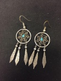 Old Pawn Native American Dream Catcher Styled Pair of 1.75