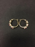 Two-Tone 20mm Long 7mm Wide Braided Design Pair of Sterling Silver Hoop Earrings w/ Created Ruby &