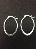 Oval 25x18mm Pair of Sterling Silver Ribbon Hoop Earrings