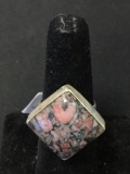 Featured Kite Set 17x17mm Jasper Cabochon Sterling Silver Ring Band-Size 6.5