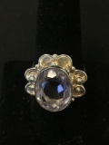 New! Amazing Detailed Larger Faceted White Quartz Sterling Silver Ring Band-Size 8.75 SRP $ 49