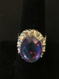 New! Spectacular Detailed Rainbow Fire Purple Blue Mystic Topaz Sterling Silver Ring Band-Size 6.5