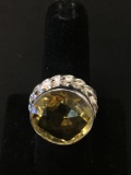 New! Wow large Designer Faceted Round Citrine Center Detailed Sterling Silver Pendant 7.75 SRP $ 59